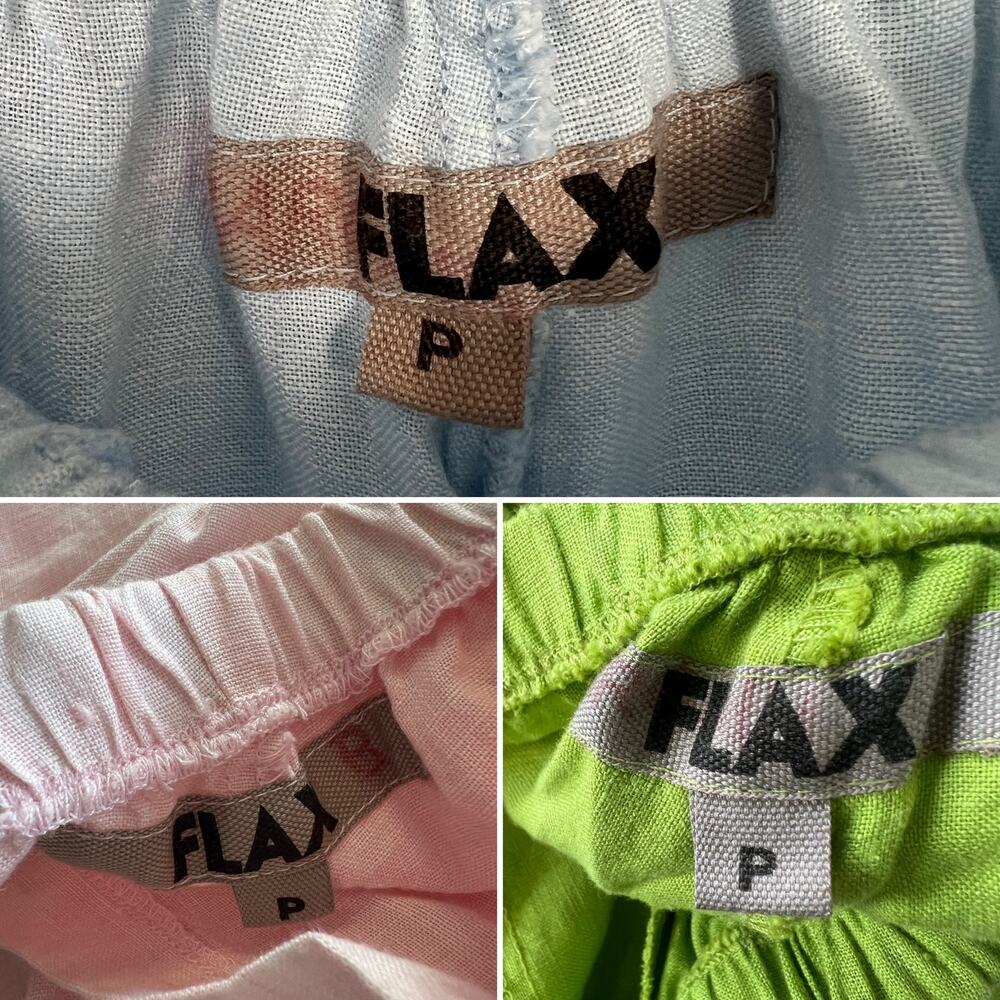 FLAX Lot of 3 100% Linen Elastic Waist Pants Women's Size P 4-6 Pink Blue Green - Picture 11 of 13